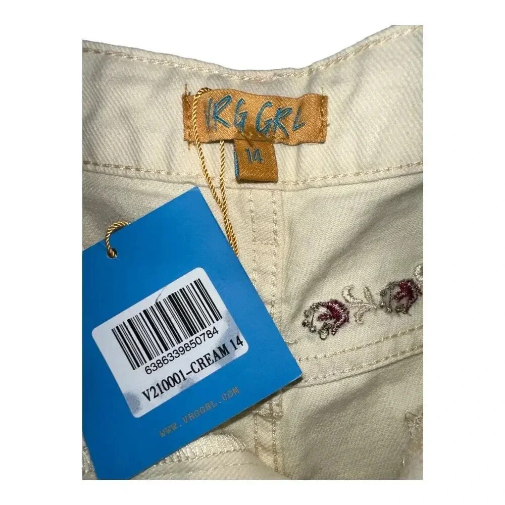 NWT‎ VRG Girl Floral Embroidered Cream Denim Short - Picture 4 of 4